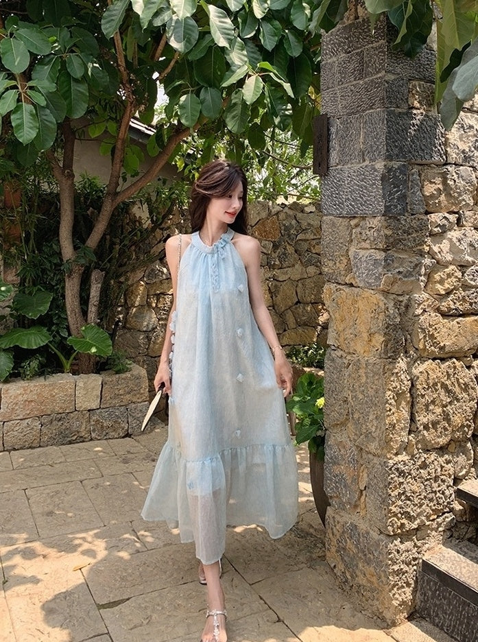 Floral Halter Neck Vacation Maxi Dress