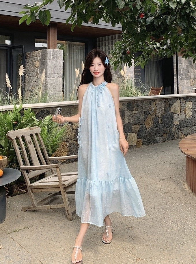 Floral Halter Neck Vacation Maxi Dress