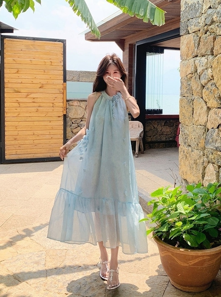 Floral Halter Neck Vacation Maxi Dress