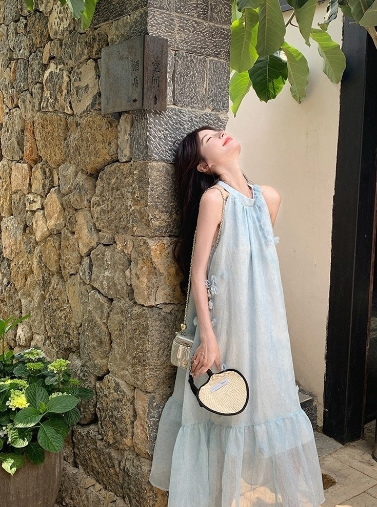 Floral Halter Neck Vacation Maxi Dress