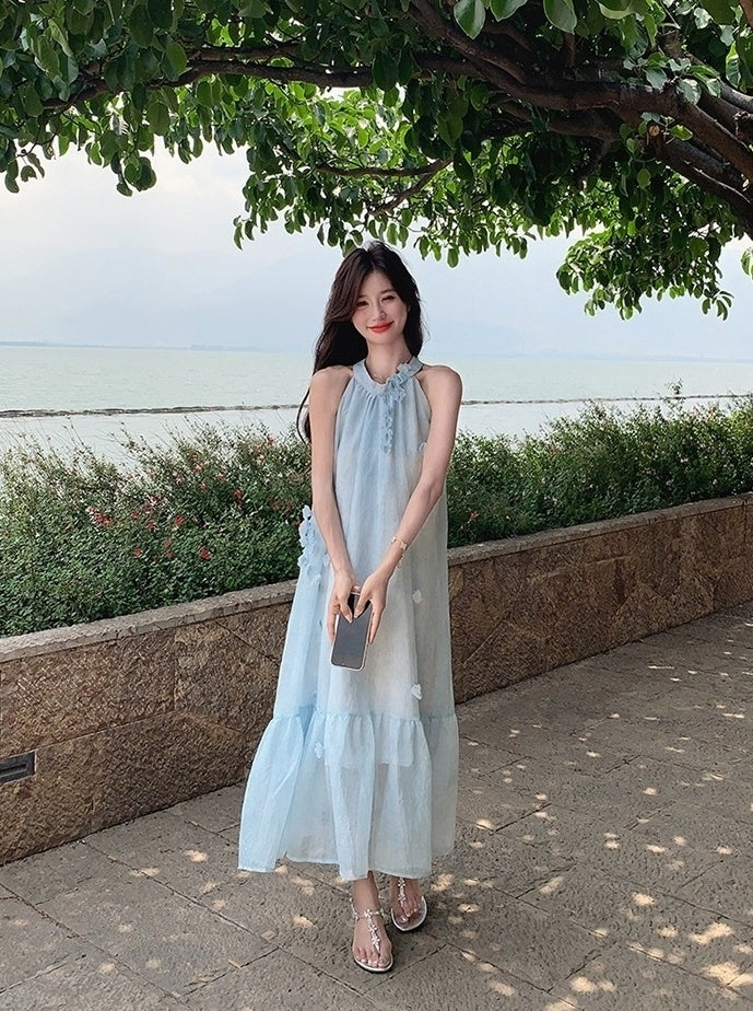 Floral Halter Neck Vacation Maxi Dress