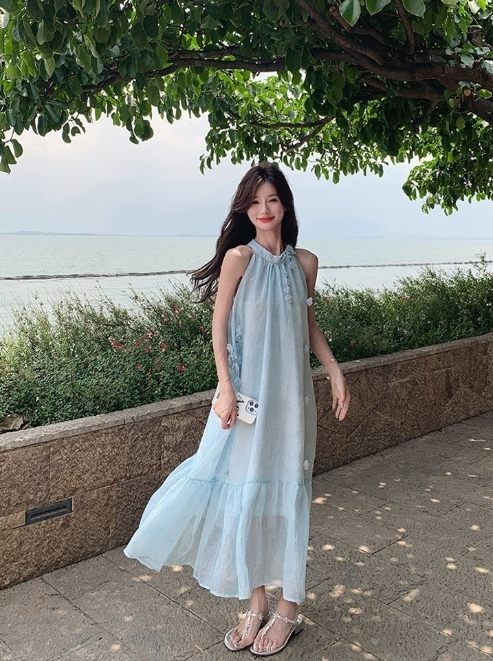 Floral Halter Neck Vacation Maxi Dress