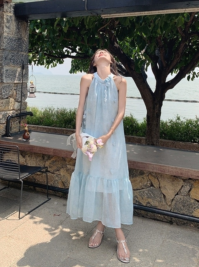 Floral Halter Neck Vacation Maxi Dress
