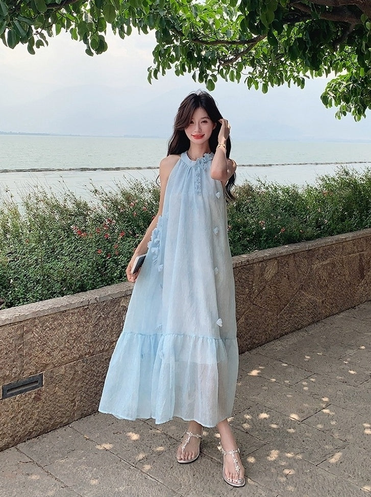 Floral Halter Neck Vacation Maxi Dress
