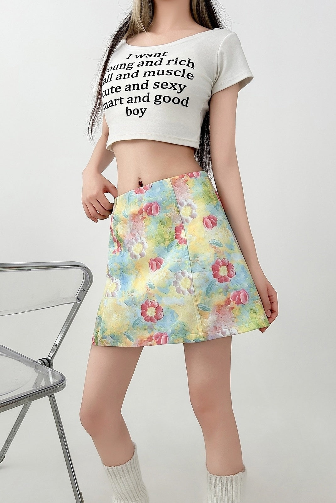 Floral High Waist A Line Mini Skirt