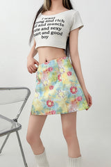 Floral High Waist A Line Mini Skirt