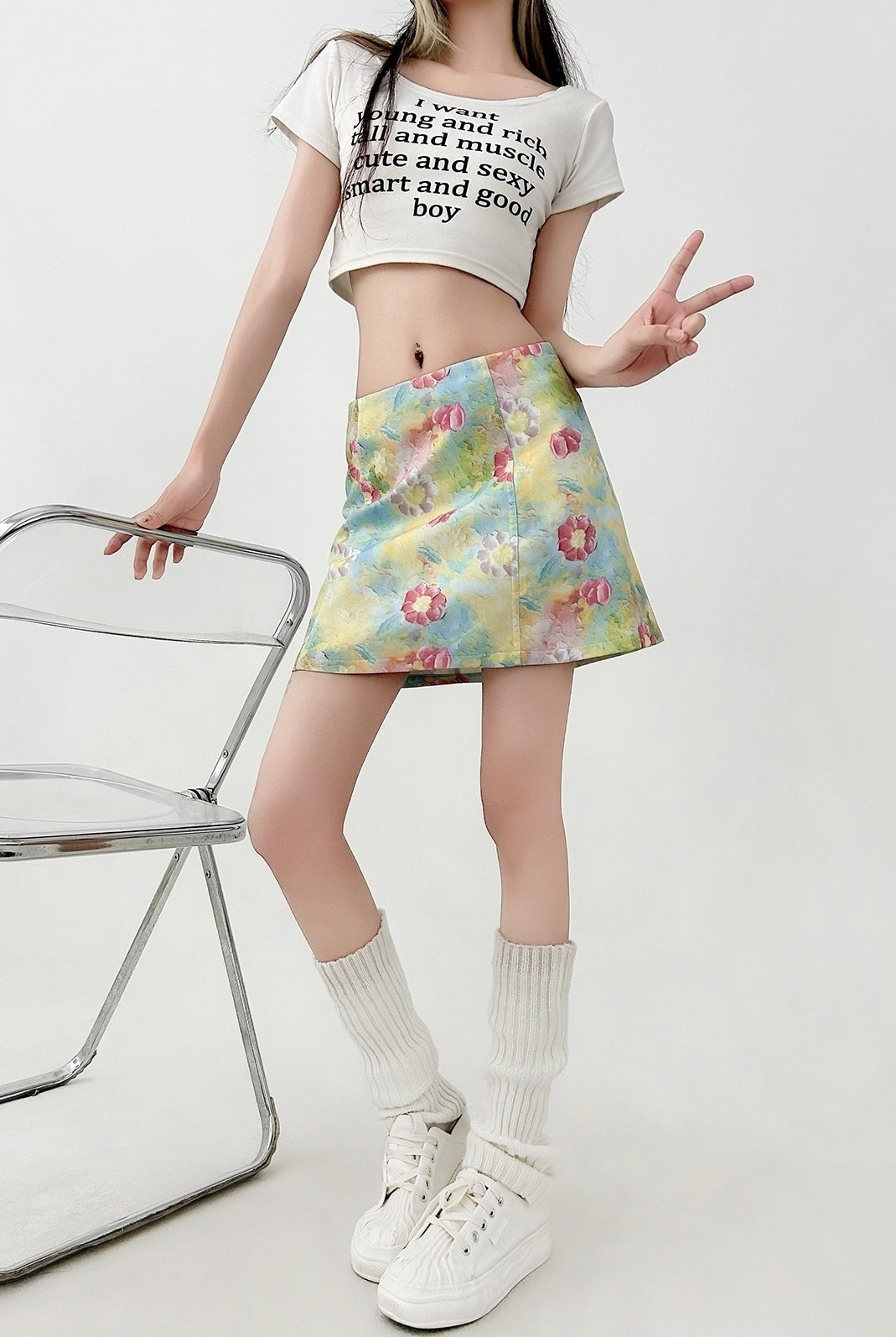 Floral High Waist A Line Mini Skirt