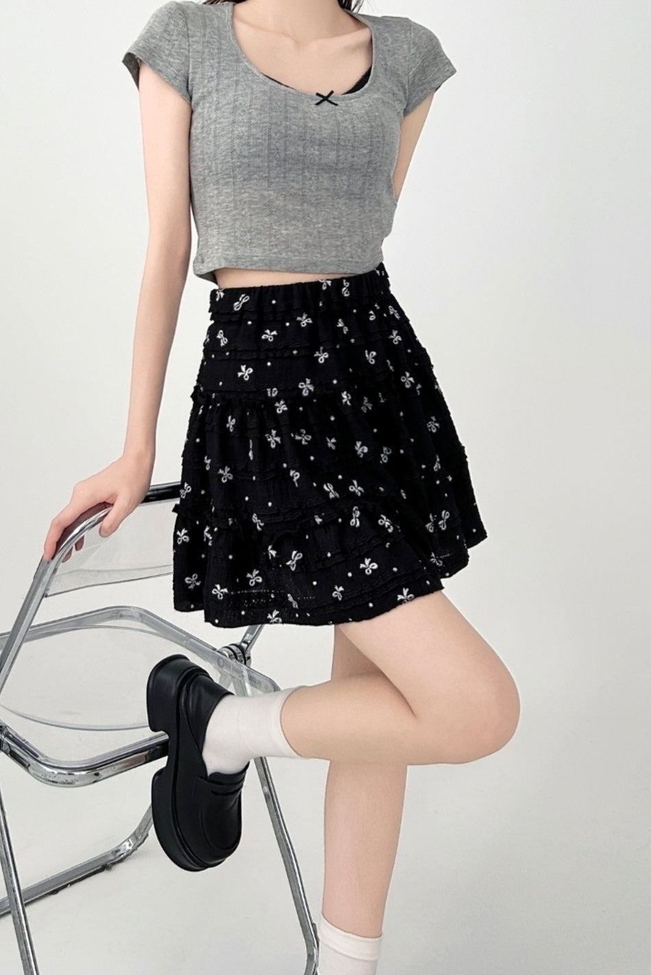 Floral High Waist A Line Skater Skirt