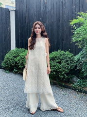 Floral Lace Cover Up Wide Leg Pants Set