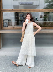 Floral Lace Cover Up Wide Leg Pants Set