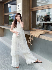 Floral Lace Cover Up Wide Leg Pants Set