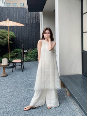 Floral Lace Cover Up Wide Leg Pants Set