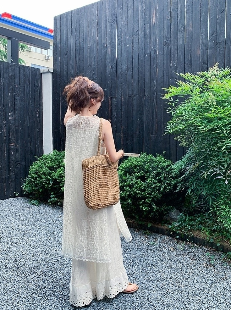 Floral Lace Cover Up Wide Leg Pants Set