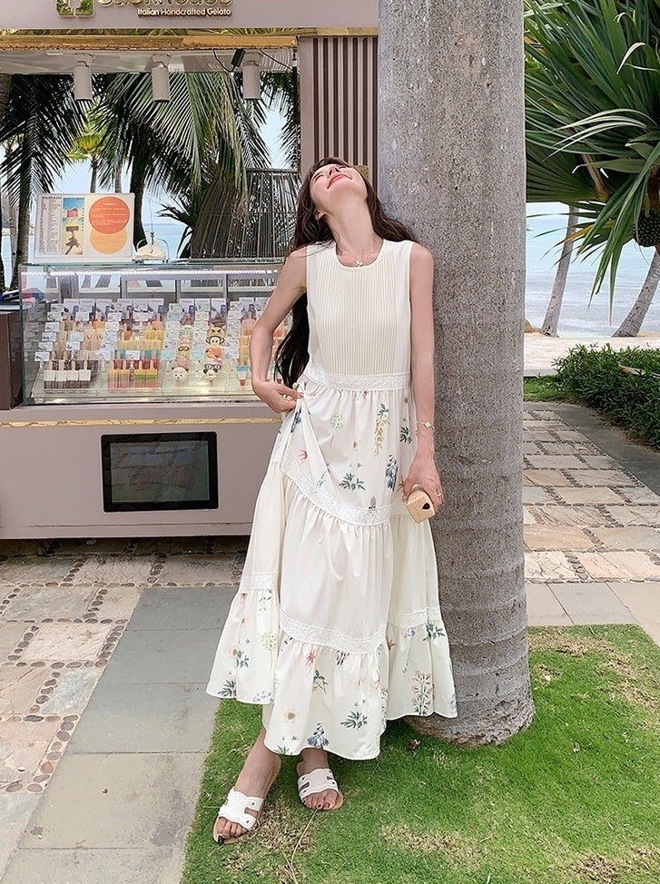 Floral Patchwork Sleeveless Vacation Maxi Dress