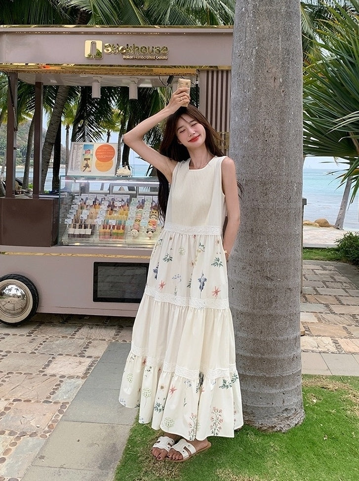 Floral Patchwork Sleeveless Vacation Maxi Dress