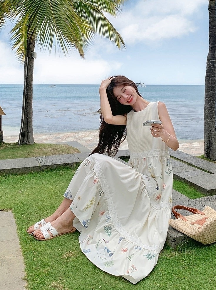 Floral Patchwork Sleeveless Vacation Maxi Dress