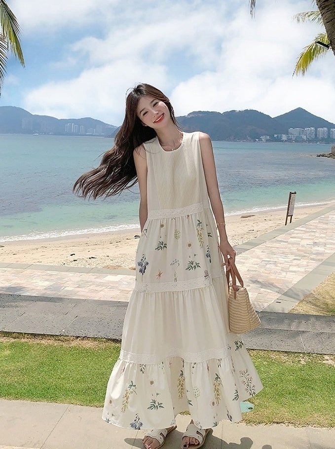 Floral Patchwork Sleeveless Vacation Maxi Dress