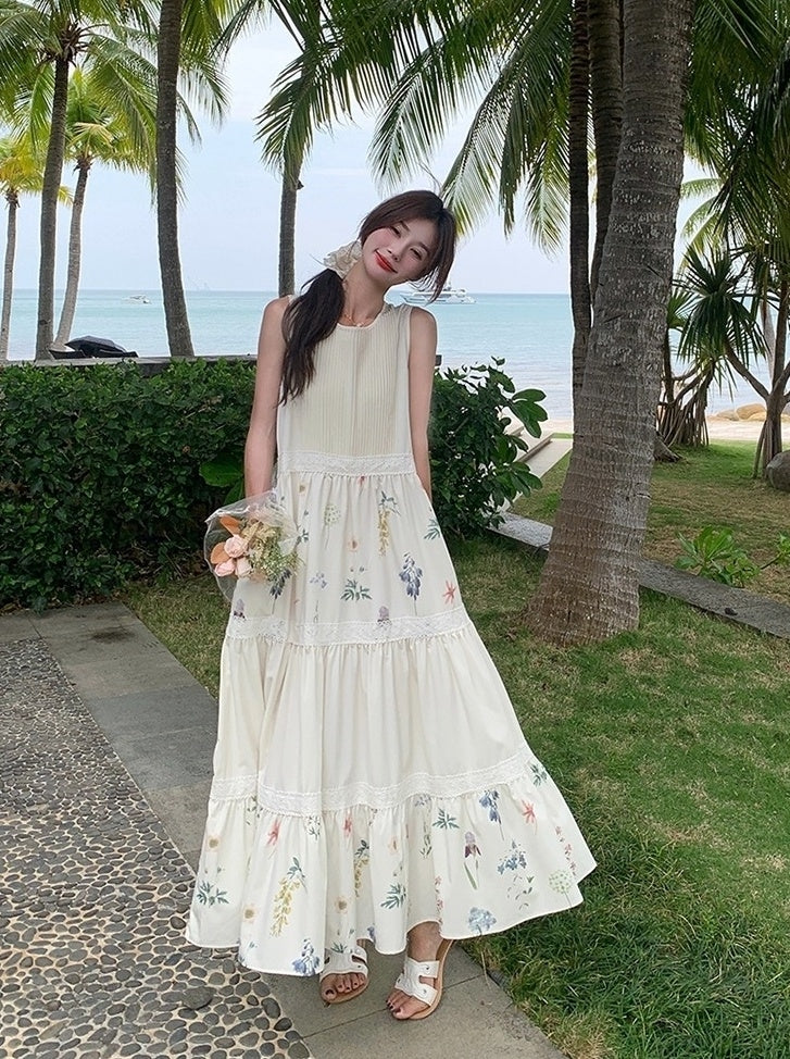 Floral Patchwork Sleeveless Vacation Maxi Dress