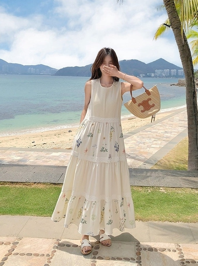 Floral Patchwork Sleeveless Vacation Maxi Dress