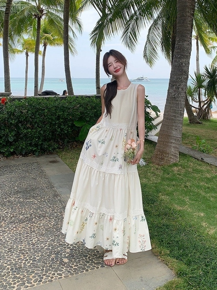 Floral Patchwork Sleeveless Vacation Maxi Dress