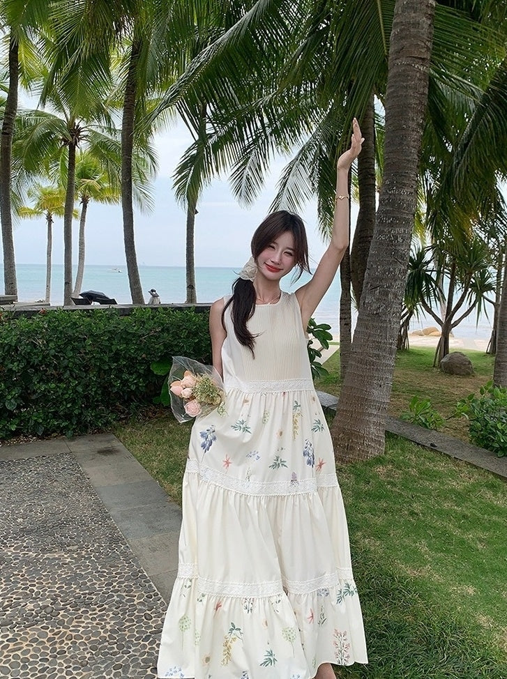 Floral Patchwork Sleeveless Vacation Maxi Dress