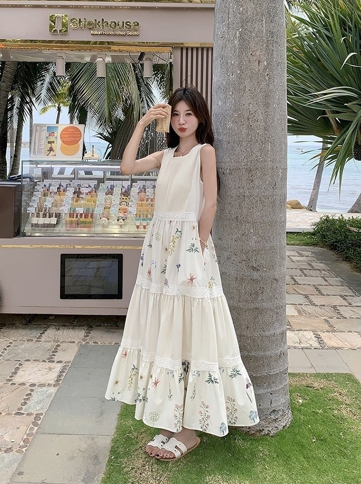Floral Patchwork Sleeveless Vacation Maxi Dress