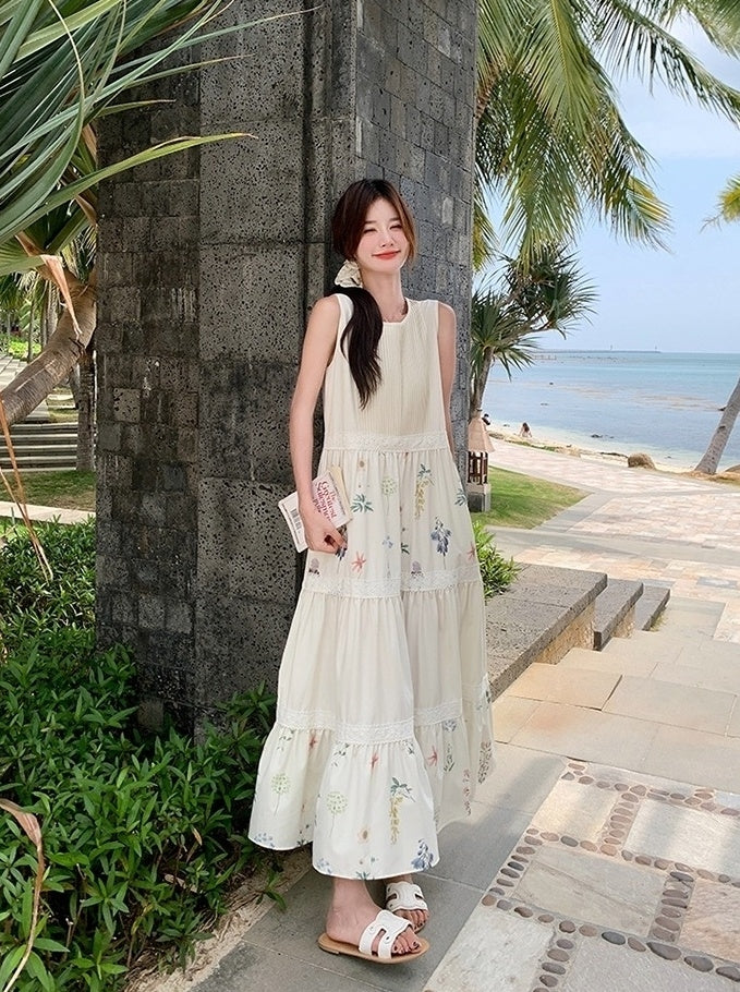 Floral Patchwork Sleeveless Vacation Maxi Dress