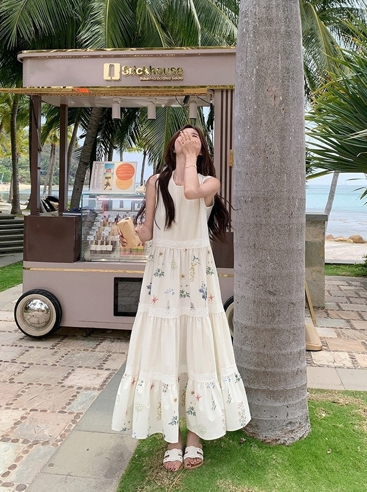 Floral Patchwork Sleeveless Vacation Maxi Dress