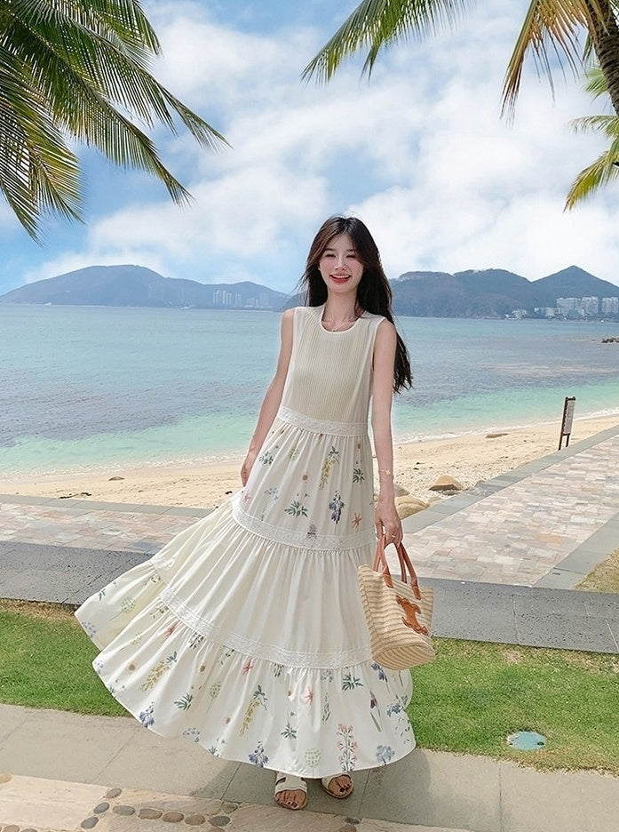 Floral Patchwork Sleeveless Vacation Maxi Dress