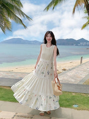 Floral Patchwork Sleeveless Vacation Maxi Dress