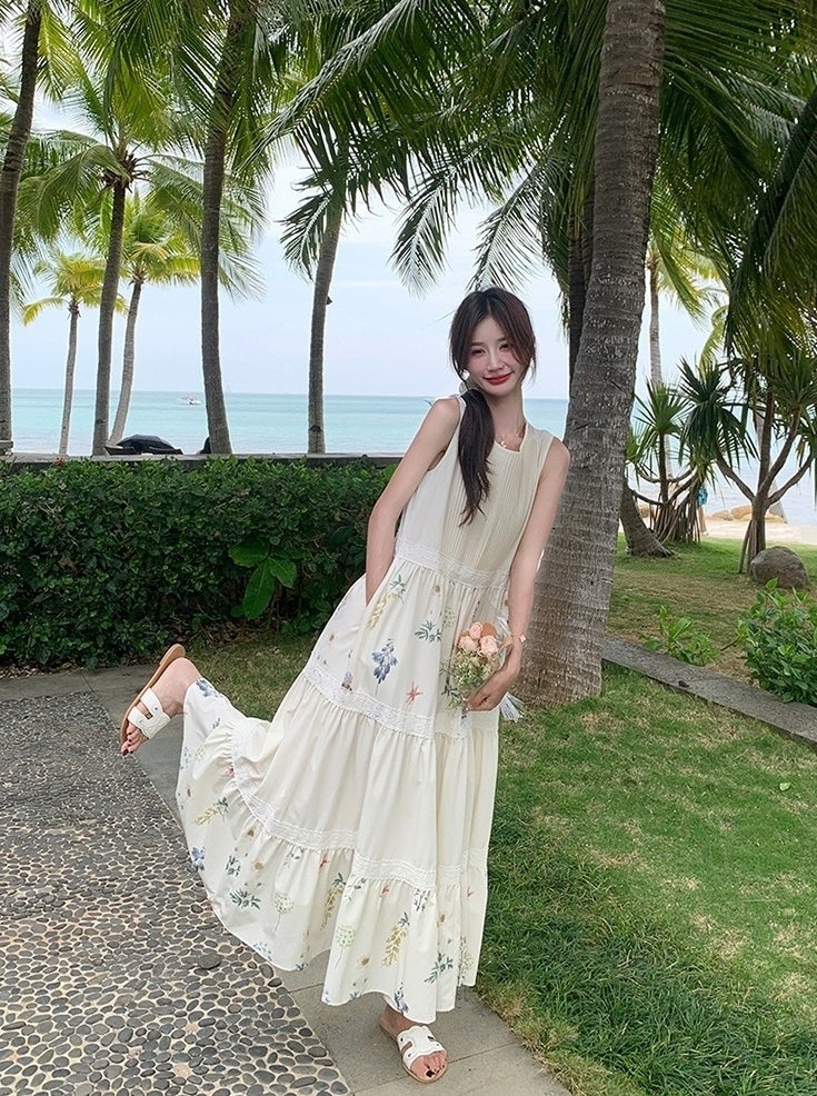 Floral Patchwork Sleeveless Vacation Maxi Dress