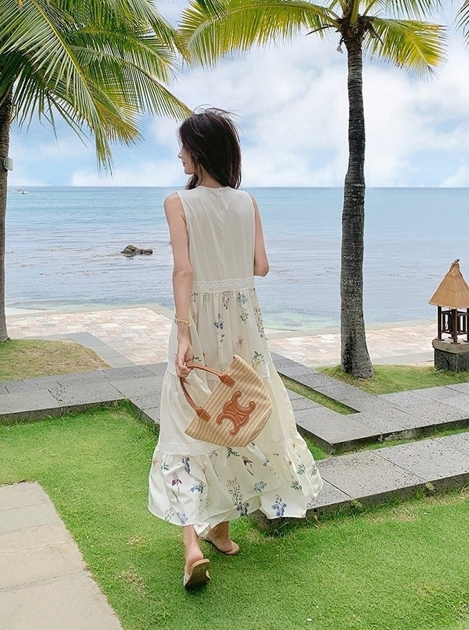 Floral Patchwork Sleeveless Vacation Maxi Dress