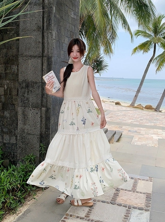 Floral Patchwork Sleeveless Vacation Maxi Dress