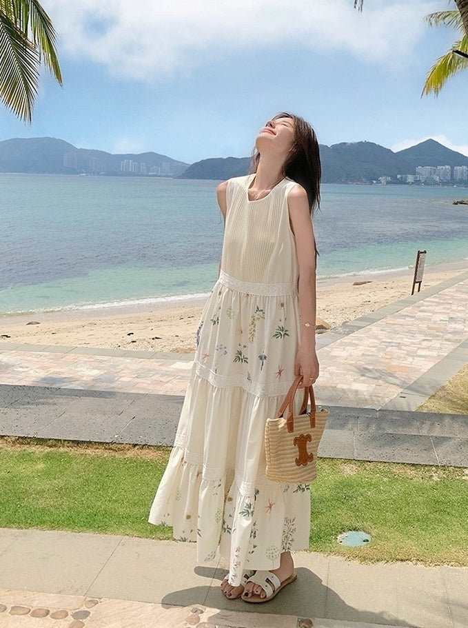 Floral Patchwork Sleeveless Vacation Maxi Dress