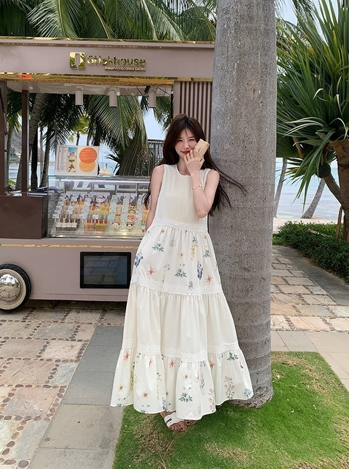 Floral Patchwork Sleeveless Vacation Maxi Dress