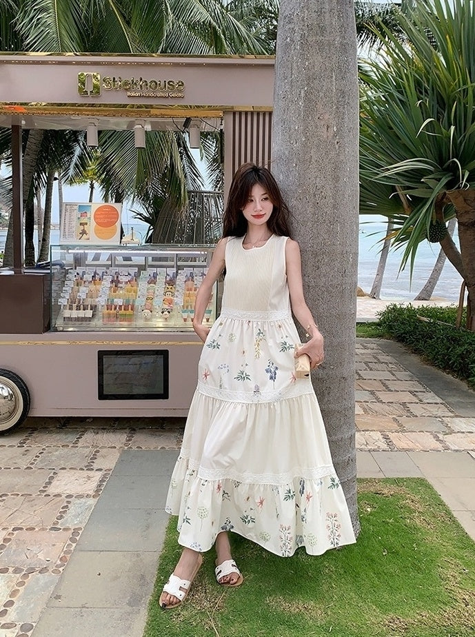 Floral Patchwork Sleeveless Vacation Maxi Dress