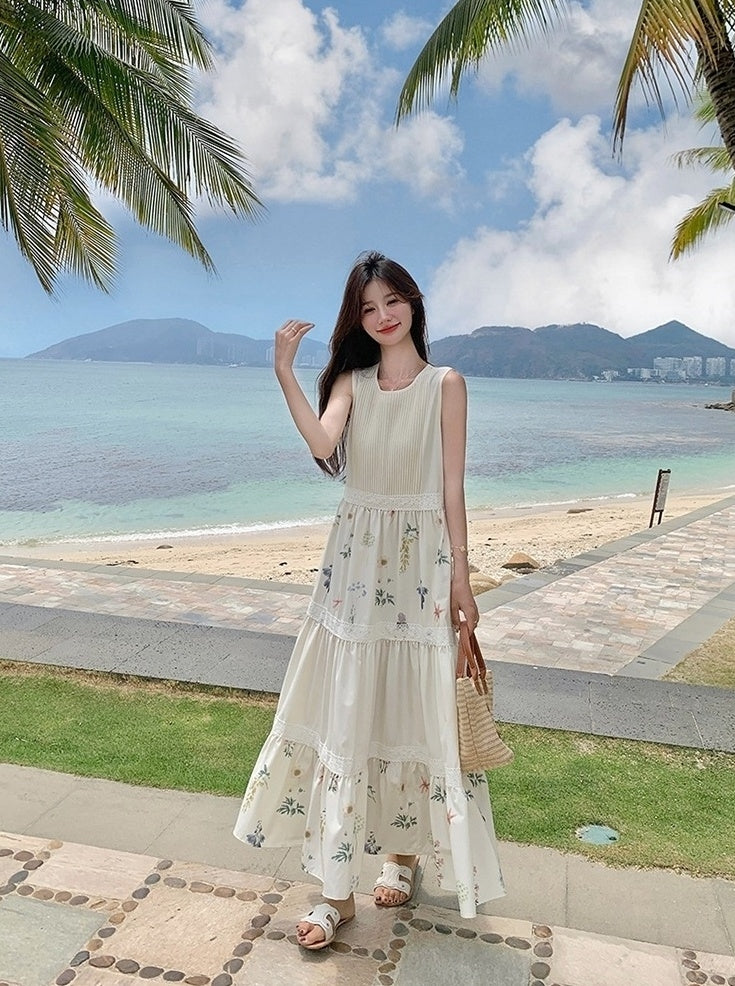 Floral Patchwork Sleeveless Vacation Maxi Dress