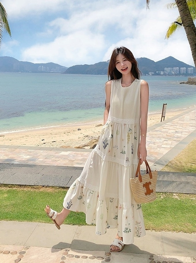 Floral Patchwork Sleeveless Vacation Maxi Dress