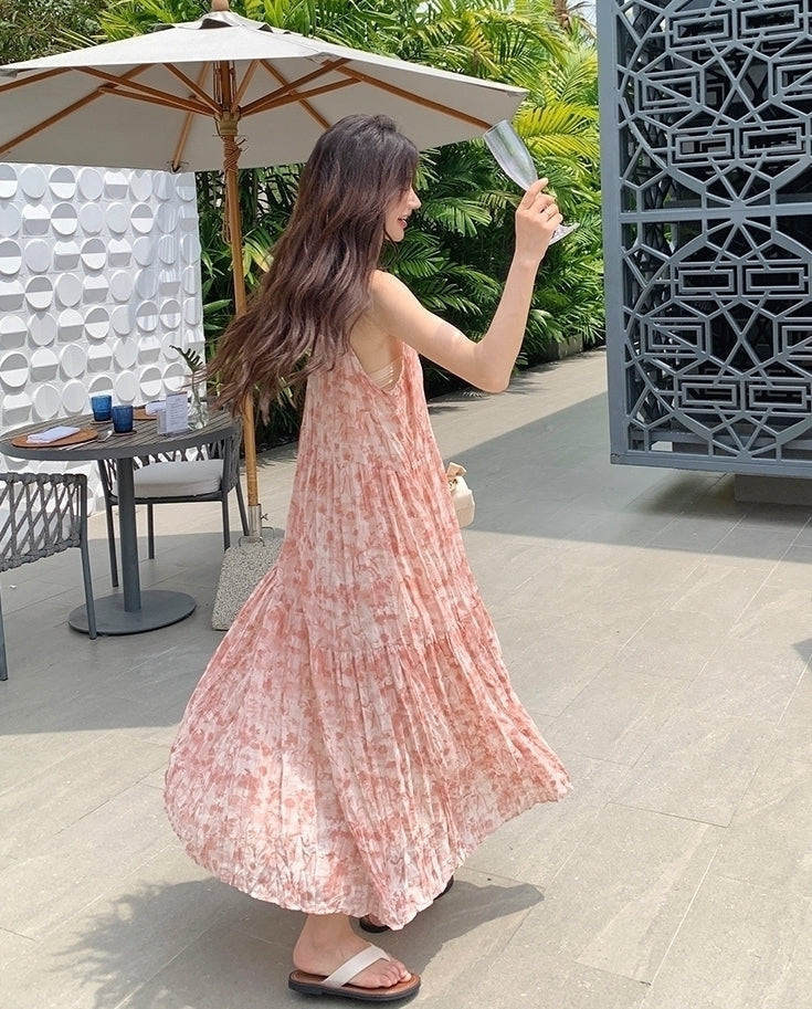 Floral Pink V Neck Summer Vacation Maxi Dress