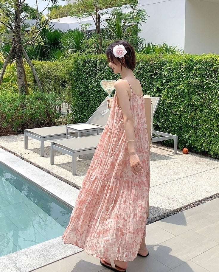 Floral Pink V Neck Summer Vacation Maxi Dress