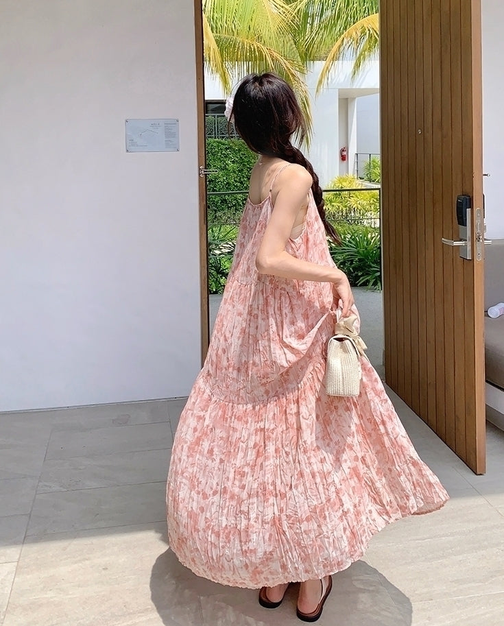 Floral Pink V Neck Summer Vacation Maxi Dress