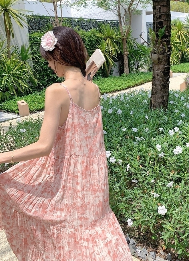 Floral Pink V Neck Summer Vacation Maxi Dress