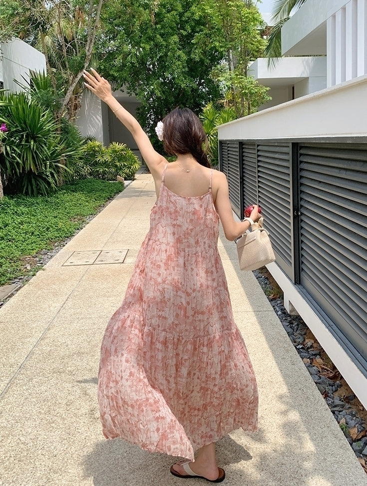 Floral Pink V Neck Summer Vacation Maxi Dress