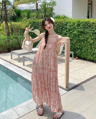 Floral Pink V Neck Summer Vacation Maxi Dress