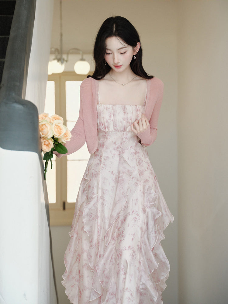 White Floral Ruffle Corset Maxi Dress