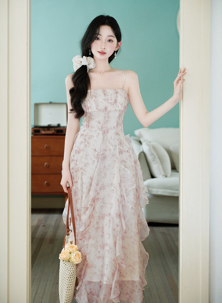 White Floral Ruffle Corset Maxi Dress