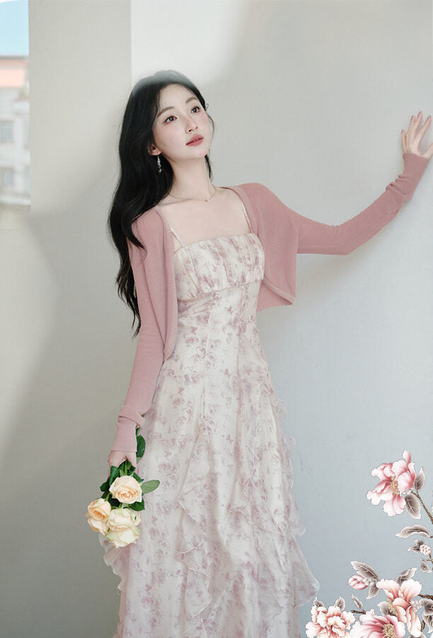 White Floral Ruffle Corset Maxi Dress