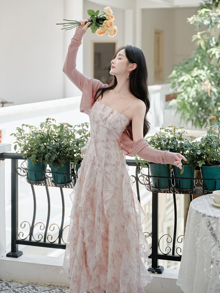 White Floral Ruffle Corset Maxi Dress