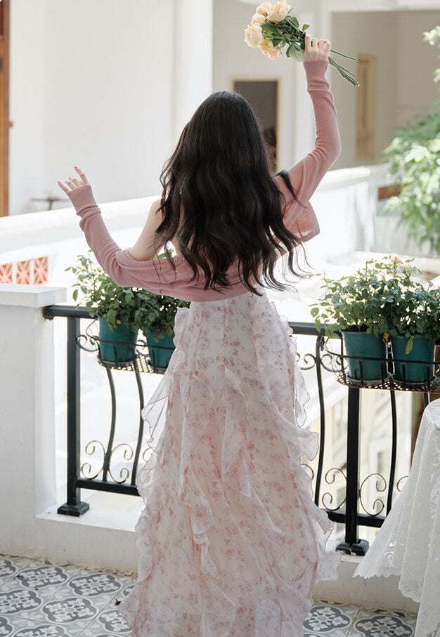 White Floral Ruffle Corset Maxi Dress