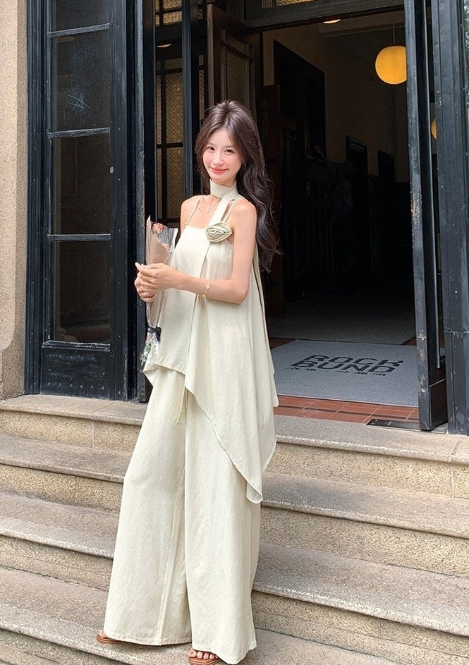 Floral Sleeveless Top And Wide Leg Pants Set